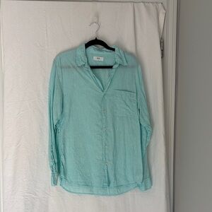Uniqlo Light Aqua Linen-Blend Long Sleeve Button-Down Shirt